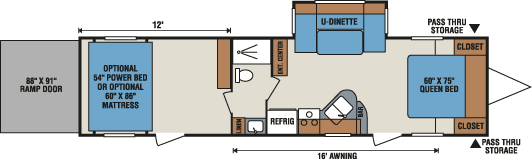 2016 KZ RV Sportsmen Sportster 30TH12 Travel Trailer Toy Hauler Floorplan
