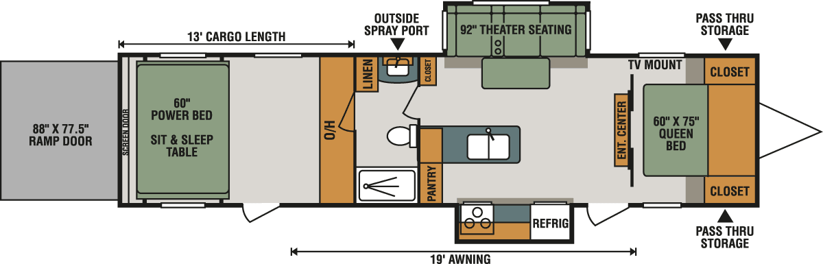 2017 KZ RV Sportster 100 342THR13 Travel Trailer Toy Hauler Floorplan