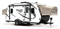 2018 KZ RV Escape Mini M181KST Travel Trailer Exterior Exterior Front 3-4 Door Side with Tent Out