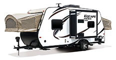 2018 KZ RV Escape Mini M181KST Travel Trailer Exterior Front 3-4 Off Door Side with Tent Out