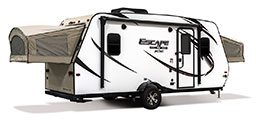 2018 KZ RV Escape Mini M181KST Travel Trailer Exterior Rear 3-4 Door Side with Tent Out