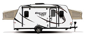 2018 KZ RV Escape Mini M181KST Travel Trailer Exterior Side Profile Door Side with Tent Out