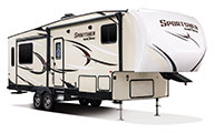 2018 KZ RV Sportsmen 293RL Fifth Wheel Exterior Front 3-4 Door Side