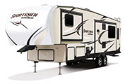 2018 KZ RV Sportsmen 293RL Fifth Wheel Exterior Front 3-4 Off Door Side