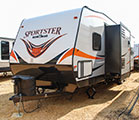 2018 KZ RV Sportster 301THR Travel Trailer Toy Hauler Exterior Front 3-4 Off Door Side