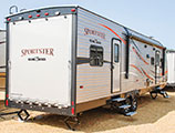 2018 KZ RV Sportster 321THR13 Travel Trailer Toy Hauler Exterior Rear 3-4 Door Side