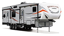 2018 KZ RV Sportster 373TH12 Fifth Wheel Toy Hauler Exterior Front 3-4 Door Side