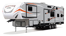 2018 KZ RV Sportster 373TH12 Fifth Wheel Toy Hauler Exterior Front 3-4 Off Door Side