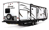 2018 KZ RV Spree S333BHK Travel Trailer Exterior Rear 3-4 Door Side