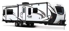 2018 KZ RV Spree S333RLF Travel Trailer Exterior Front 3-4 Door Side