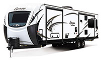 2018 KZ RV Spree S333RLF Travel Trailer Exterior Front 3-4 Off Door Side