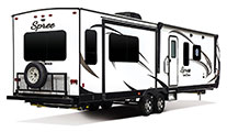 2018 KZ RV Spree S333RLF Travel Trailer Exterior Front 3-4 Door Side
