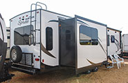 2018 KZ RV Spree S333RLF Travel Trailer Show Exterior Rear 3-4 Door Side
