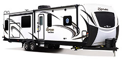 2018 KZ RV Spree S343RSK Travel Trailer Exterior Front 3-4 Door Side