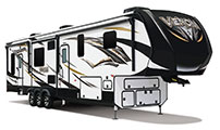 2018 KZ RV Venom V3911TK Fifth Wheel Toy Hauler Exterior Front 3-4 Door Side