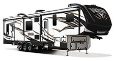 2018 KZ RV Venom V4111TK Fifth Wheel Toy Hauler Exterior Front 3-4 Door Side