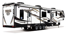 2018 KZ RV Venom V4111TK Fifth Wheel Toy Hauler Exterior Rear 3-4 Door Side