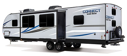 2019 KZ RV Connect C332BHK Travel Trailer Exterior Rear 3-4 Off Door Side with Slide Out