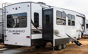 2019 KZ RV Durango D325RLT Fifth Wheel Exterior Rear 3-4 Door Side with Slide Out