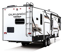 2019 KZ RV Durango Half-Ton D256RKT Fifth Wheel Exterior Rear 3-4 Door Side