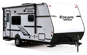 2019 KZ RV Escape E180TH Travel Trailer Toy Hauler Exterior Front 3-4 Door Side