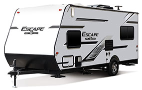 2019 KZ RV Escape E180TH Travel Trailer Toy Hauler Exterior Front 3-4 Off Door Side