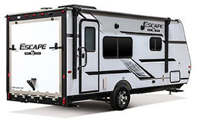 2019 KZ RV Escape E180TH Travel Trailer Toy Hauler Exterior Rear 3-4 Door Side