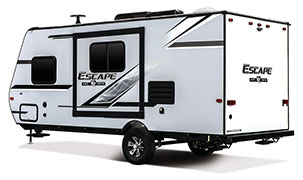 2019 KZ RV Escape E181RB Travel Trailer Exterior Rear 3-4 Off Door Side