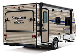 2019 KZ RV Sportsmen Classic 160RBT Travel Trailer Exterior Rear 3-4 Door Side