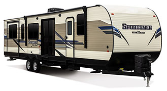 2019 KZ RV Sportsmen Destination 363RL Travel Trailer Exterior Front 3-4 Door Side