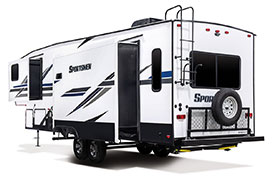 2019 KZ RV Sportsmen 303RL Fifth Wheel Exterior Rear 3-4 Off Door Side Slide Out