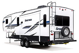 2019 KZ RV Sportsmen 303RL Fifth Wheel Exterior Rear 3-4 Off Door Side