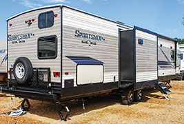 2019 KZ RV Sportsmen LE 333BHKLE Travel Trailer Exterior Rear 3-4 Door Side with Slide Out