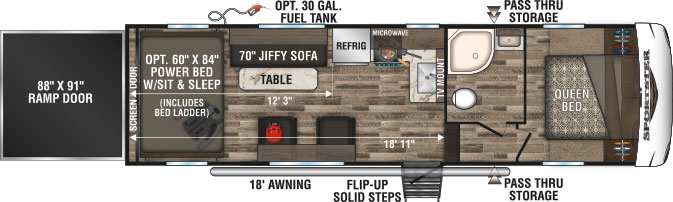 2019 KZ RV Sportsmen Sportster 280TH Fifth Wheel Toy Hauler Floorplan