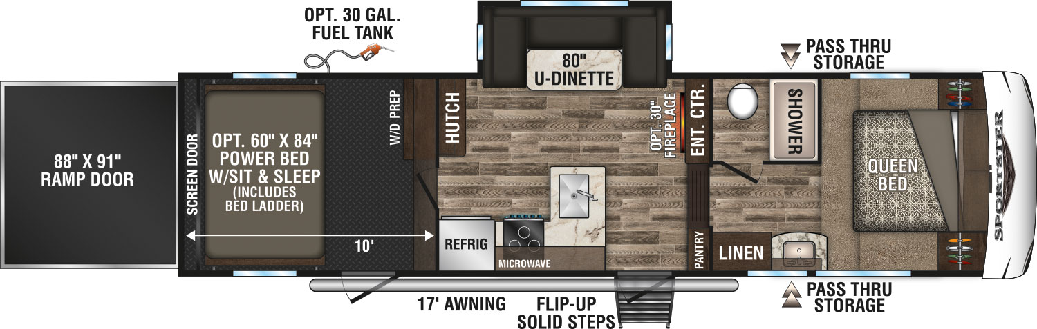 2019 KZ RV Sportster 311TH10 Fifth Wheel Toy Hauler Floorplan