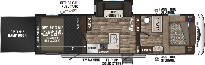 2019 KZ RV Sportsmen Sportster 311TH10 Fifth Wheel Toy Hauler Floorplan