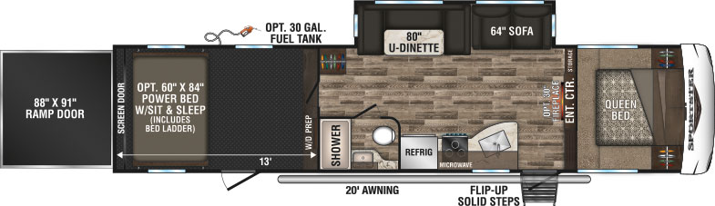 2019 KZ RV Sportsmen Sportster 331TH13 Fifth Wheel Toy Hauler Floorplan