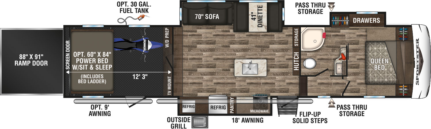2019 KZ RV Sportster 363TH12 Fifth Wheel Toy Hauler Floorplan