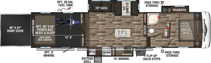 2019 KZ RV Sportsmen Sportster 363TH12 Fifth Wheel Toy Hauler Floorplan