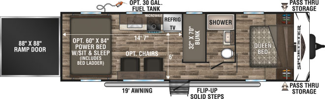 2019 KZ RV Sportster 290THR Power Bed Option Travel Trailer Toy Hauler Floorplan