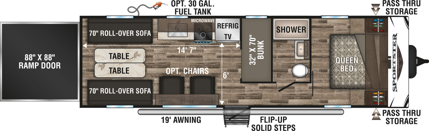 2019 KZ RV Sportster 290THR Travel Trailer Toy Hauler Floorplan