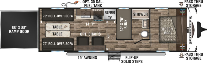 2019 KZ RV Sportsmen Sportster 290THR Travel Trailer Toy Hauler Floorplan