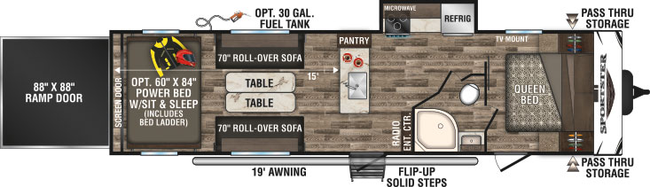 2019 KZ RV Sportsmen Sportster 301THR Travel Trailer Toy Hauler Floorplan