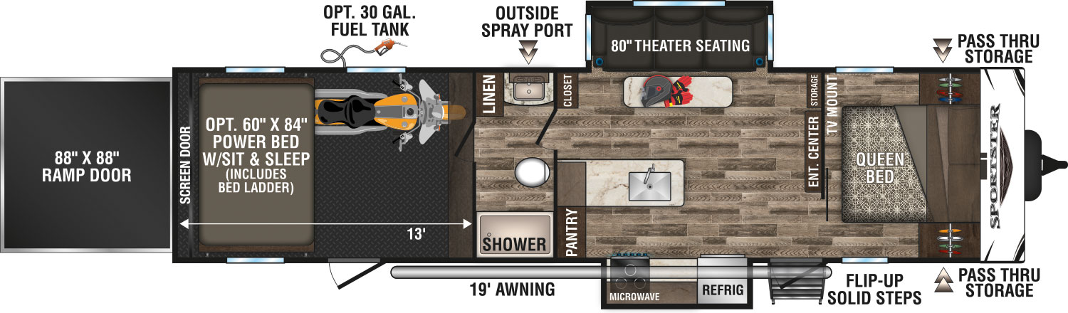2019 KZ RV Sportster 342THR13 Travel Trailer Toy Hauler Floorplan
