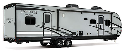 2019 KZ RV Sportster 321THR13 Travel Trailer Toy Hauler Exterior Rear 3-4 Door Side