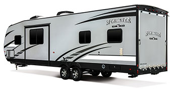 2019 KZ RV Sportster 321THR13 Travel Trailer Toy Hauler Exterior Rear 3-4 Off Door Side
