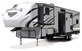 2019 KZ RV Sportster 343TH11 Fifth Wheel Toy Hauler Exterior Front 3-4 Off Door Side Slide Out