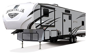 2019 KZ RV Sportster 343TH11 Fifth Wheel Toy Hauler Exterior Front 3-4 Off Door Side