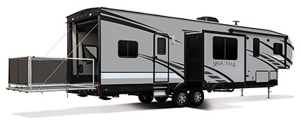 2019 KZ RV Sportster 343TH11 Fifth Wheel Toy Hauler Exterior Rear 3-4 Door Side Slide Out