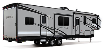 2019 KZ RV Sportster 343TH11 Fifth Wheel Toy Hauler Exterior Rear 3-4 Door Side
